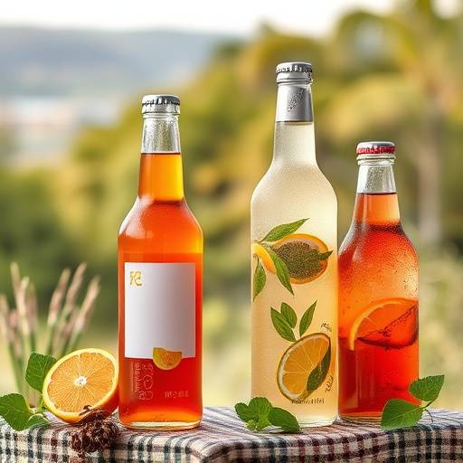 A lifestyle product shot of a sustainable beverage, set against a natural backdrop in Studio D, emphasizing freshness.