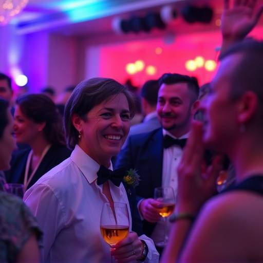 A vibrant candid shot from a corporate gala held in our large event space, capturing the energy and celebration.
