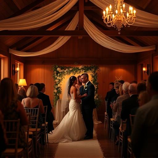 An intimate wedding photography scene with soft, romantic lighting in a section of our flexible event space.
