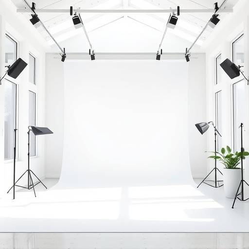 Bright and airy modern photo studio with large windows and white seamless paper backdrop.