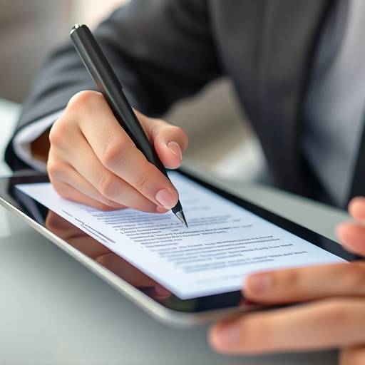 Illustration of a person signing a digital contract on a tablet
